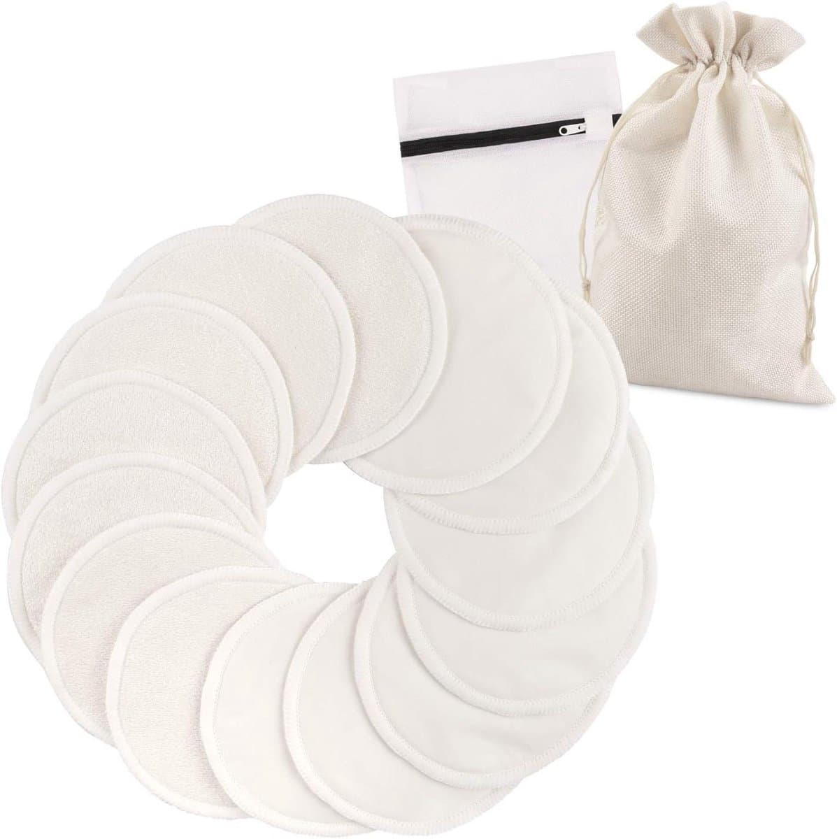 Allecto Plus - Wasbare bamboe voedingsinzetstukken (14 stuks) | herbruikbare borstkussens | absorberend en hypoallergeen | incl. waszak en opbergzak — afbeelding 1