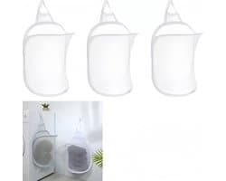 3 stuks - Opvouwbare wasmand voor aan de muur - Hangende wasmand - Wasmand van gaas - Ademend - Met handgrepen - Wit - Voor kleding en speelgoed - Geschikt voor badkamers, camping en hotels — afbeelding 1