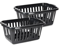 Plasticforte Wasmand - 2x - zwart - kunststof - 40 liter - 60 x 40 x 26 cm - manden voor wasgoed - huishouden - opbergmand