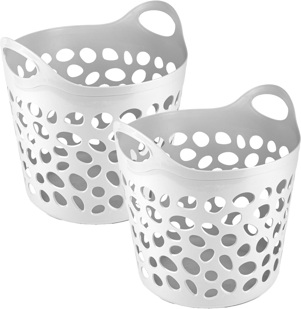 Plasticforte Flexibele wasmand/opbergmand - 2x - rond - wit - 30 liter - D40 x H39 cm — afbeelding 1