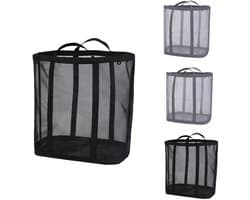 Wasmand-wassorteerder-wasmand opvouwbaar-Set van 4 opvouwbare wasmanden - Opvouwbare waszak - Ademende opvouwbare strandtas - Ruimtebesparende reistas - Zwart, grijs-39x26x44cm