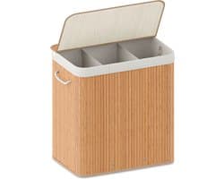 Organess wasmand 3 vakken - Wassorteerder - Wasmand met deksel - Opvouwbaar - 150L - Bamboe