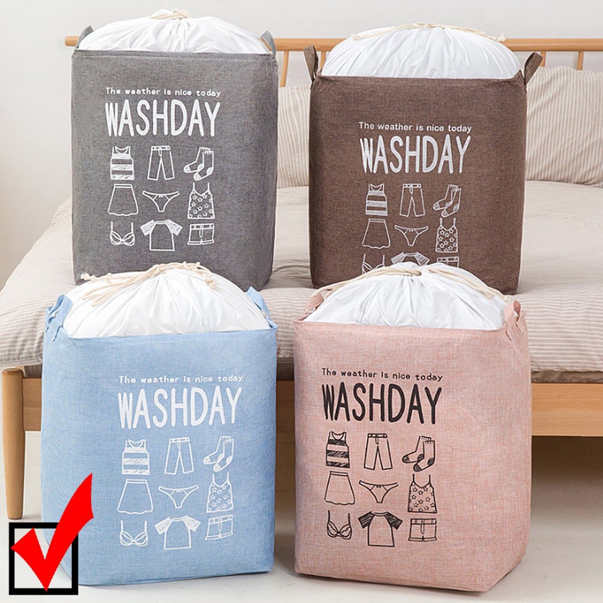Allernieuwste Wastas Opbergtas 73 L Organizer Opbergbox Voor Wasgoed, Dekens, Kussens, Kleding, Dekbed, Speelgoed - Waszak maat 33 x 43 x 52 cm - BLAUWE Kleur — afbeelding 1