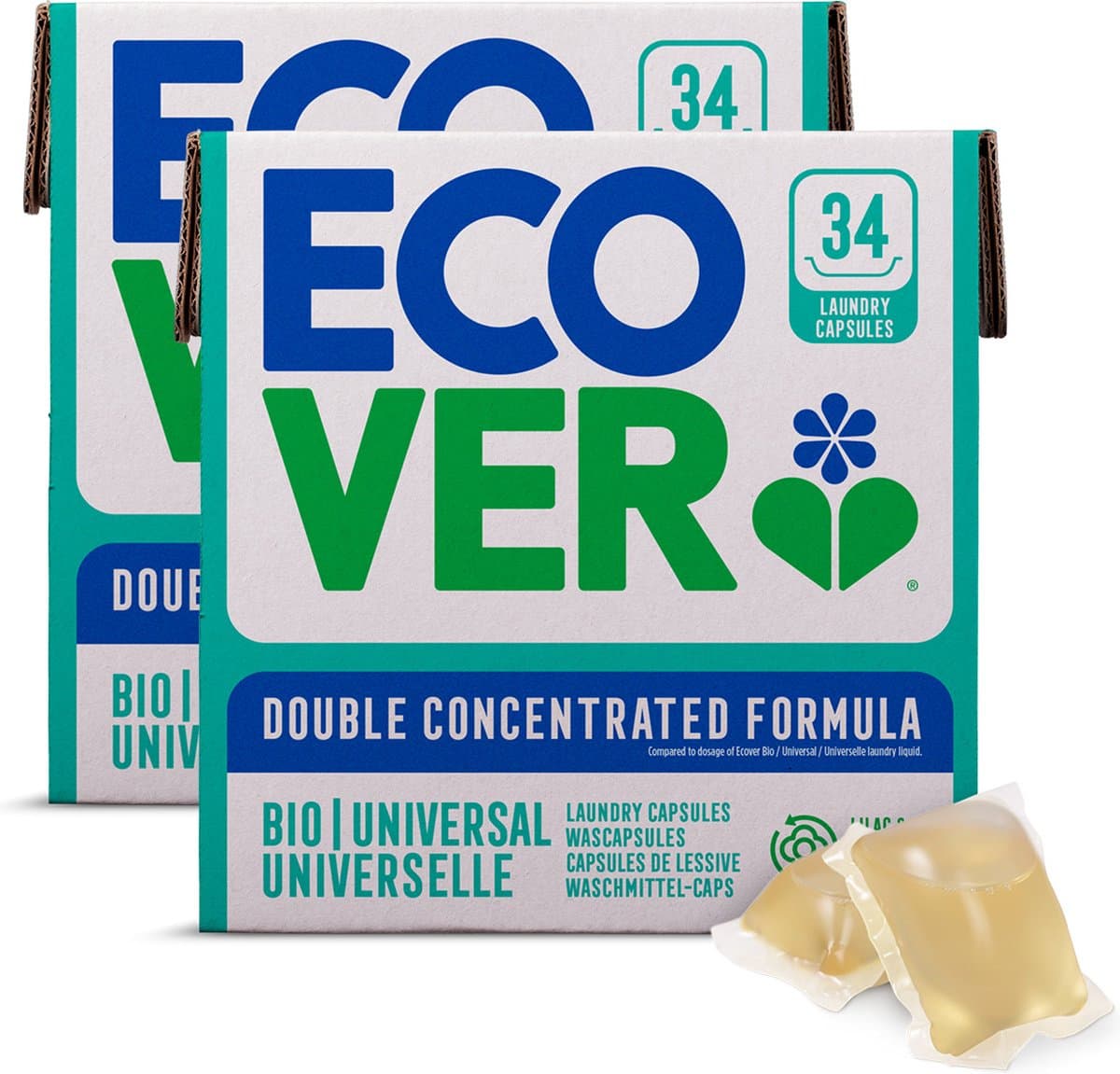 Ecover Universal - Waspods - 2 x 34 stuks - 3-in-1 werking - Dubbel geconcentreerde formule - Plantaardig & Biologisch afbreekbaar — afbeelding 1