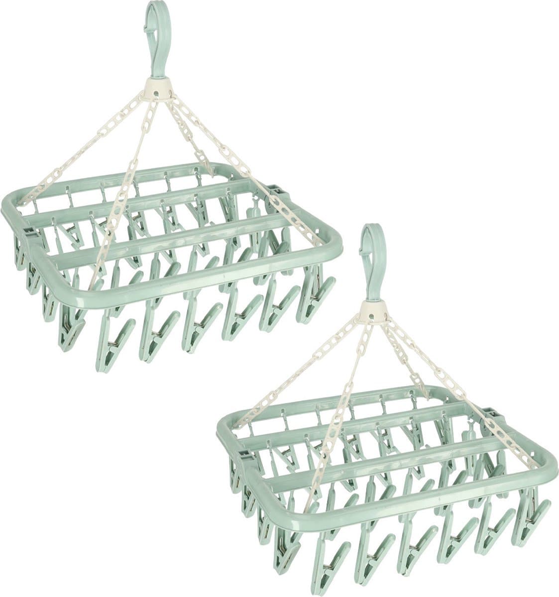 Benson Droogcarrousel - 2x - groen - kunststof - 32 clips/knijpers - 30 x 40 cm - droogmolen — afbeelding 1