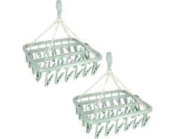 Benson Droogcarrousel - 2x - groen - kunststof - 32 clips/knijpers - 30 x 40 cm - droogmolen