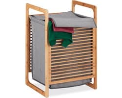 wasmand bamboe - hoekig - met deksel - 60 x 40 x 35 cm - natuur-grijs