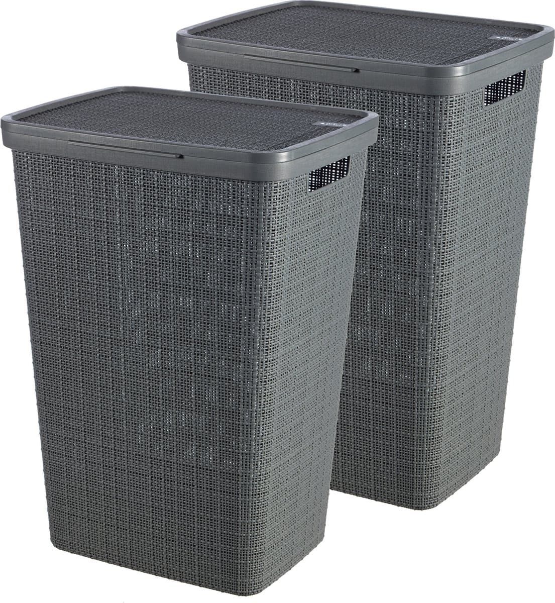 Curver Jute Wasmand met deksel - 58 liter - 2 stuks - Donkergrijs — afbeelding 1