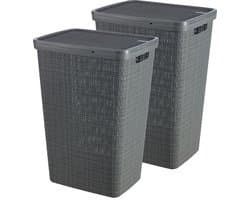 Curver Jute Wasmand met deksel - 58 liter - 2 stuks - Donkergrijs