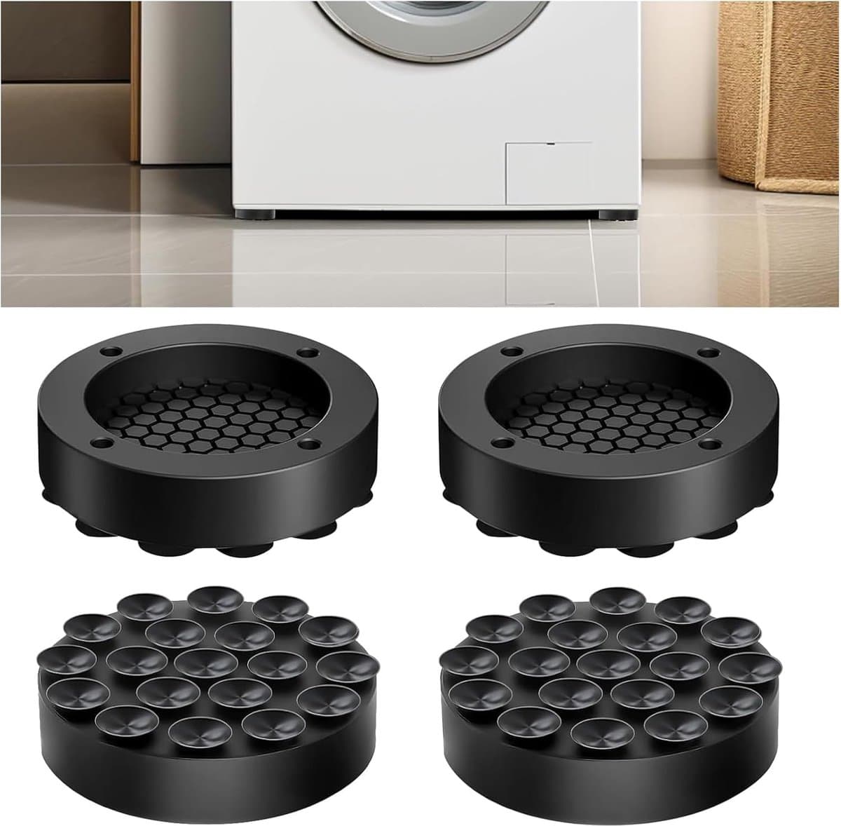 Vibration Dampers voor Wasmachine - 4pcs Rubber Shock Absorber met Suction Cup voor Wasmachines en Koelkasten - Zwart — afbeelding 1