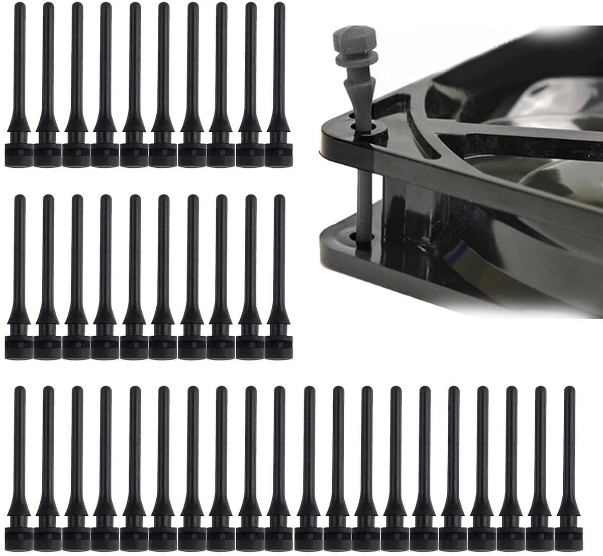 VVGoods - Rubberen ventilatorhouders en 40-delige PC-schroevenset met siliconen stiften voor anti-vibratie bevestiging van computer — afbeelding 1