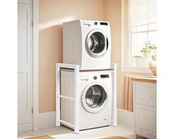 Wasmachinekast met droger 3-in-1 hoogte verstelbaar 300 kg opbergrek wit