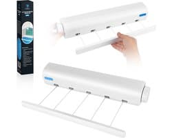 DHOENT PRODUCTS ® Uitschuifbare Waslijn – Telescopische Waslijn – Automatische Inklapbare Kledinglijn – Uittrekbare Drooglijn – Badkamer & Balkon – Ruimtebesparend – Wit – Inclusief Montage Set — afbeelding 1