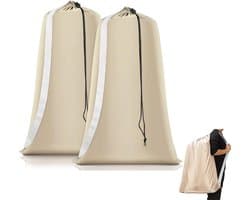 Set van 2 waszakken - Stevige en duurzame waszakken - Reiswaszakken - Opbergzakken voor vuile was - Grote waszakken - Met handvatten - Met trekkoord - 70*100 cm - Beige