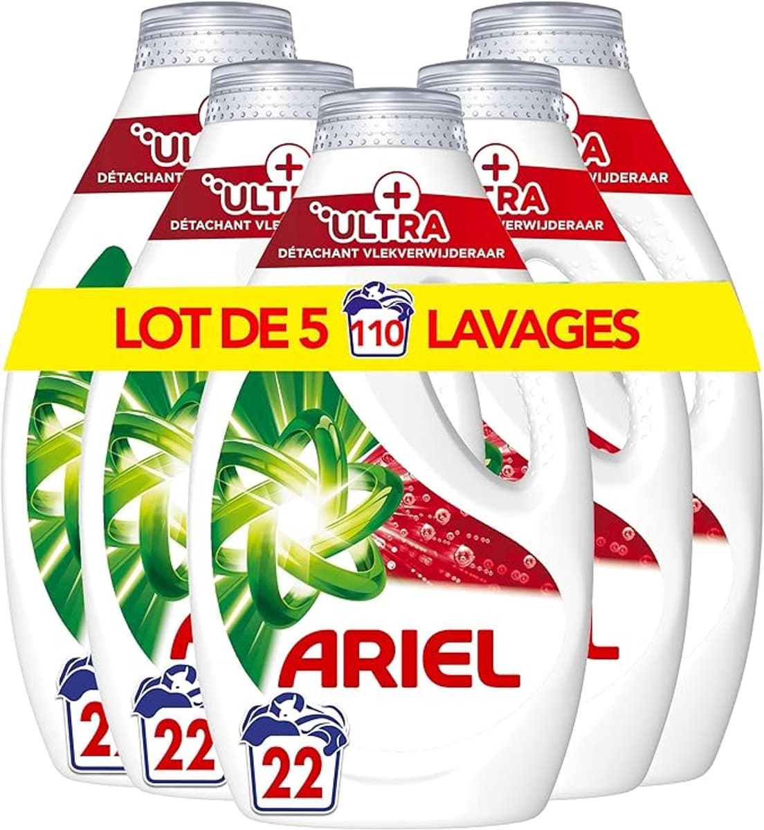 Ariel Vloeibaar Wasmiddel +Ultra Vlekverwijderaar - 5 x 22 Wasbeurten — afbeelding 1