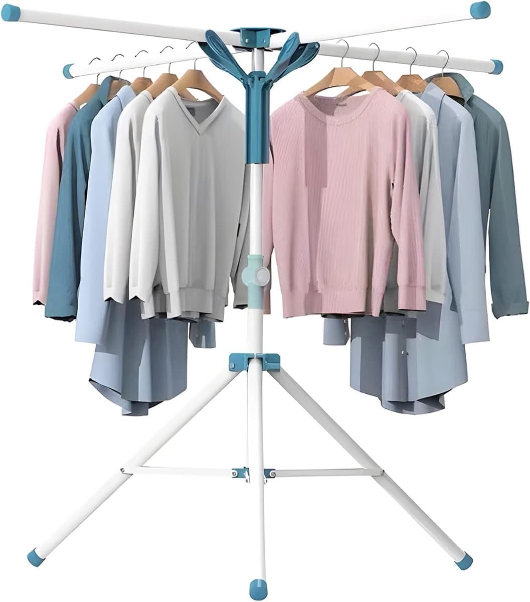 BOTC Wasrek Inklapbaar - Staand Droogrek Inklapbaar - 120 cm - Draagbaar droogrek - Opvouwbaar - In hoogte verstelbaar - Blauw — afbeelding 1