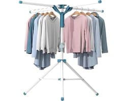 BOTC Wasrek Inklapbaar - Staand Droogrek Inklapbaar - 120 cm - Draagbaar droogrek - Opvouwbaar - In hoogte verstelbaar - Blauw — afbeelding 1