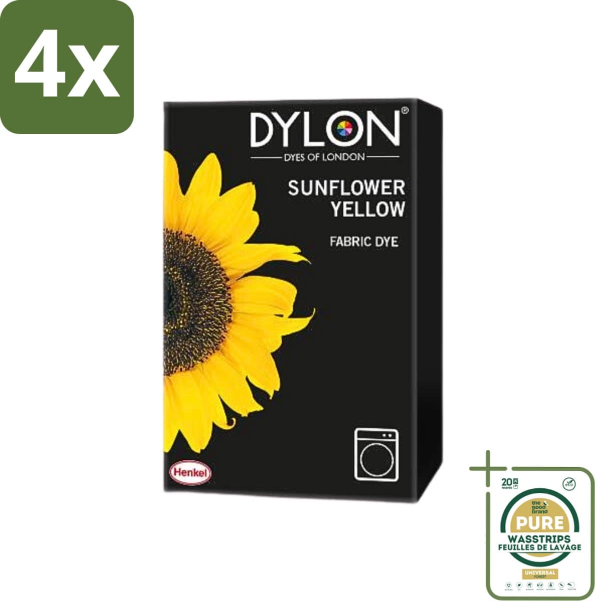 Dylon - Textielverf - Sunflower Yellow - Kleurvaste Textielverf - 350g - Voordeelverpakking - 4 stuks - Gele verf - Kleurstof — afbeelding 1