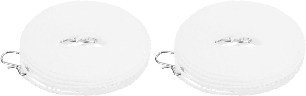 Allecta - Draagbare waslijn voor binnenkleding drogen - 2 stuks - 4 meter nylon touw - winddicht - reizen, kamperen, wasgoed - wit. — afbeelding 1