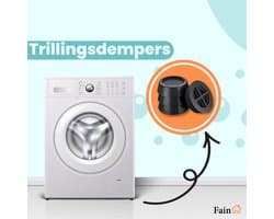 Fain - Trillingsdempers wasmachine – Set van 4 stuks – Zwart - Voetjes wasmachine & droger - Wasmachine demper – Anti trillings / vibratie dempers pads – Antislip rubber – Trillingsmat – Antislipmat - Extra dik