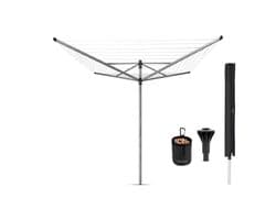 Brabantia Lift-O-Matic Advance Droogmolen - met Kunststof Betonanker, Beschermhoes en Wasknijpertasje - 60 m - Metallic Grey — afbeelding 1