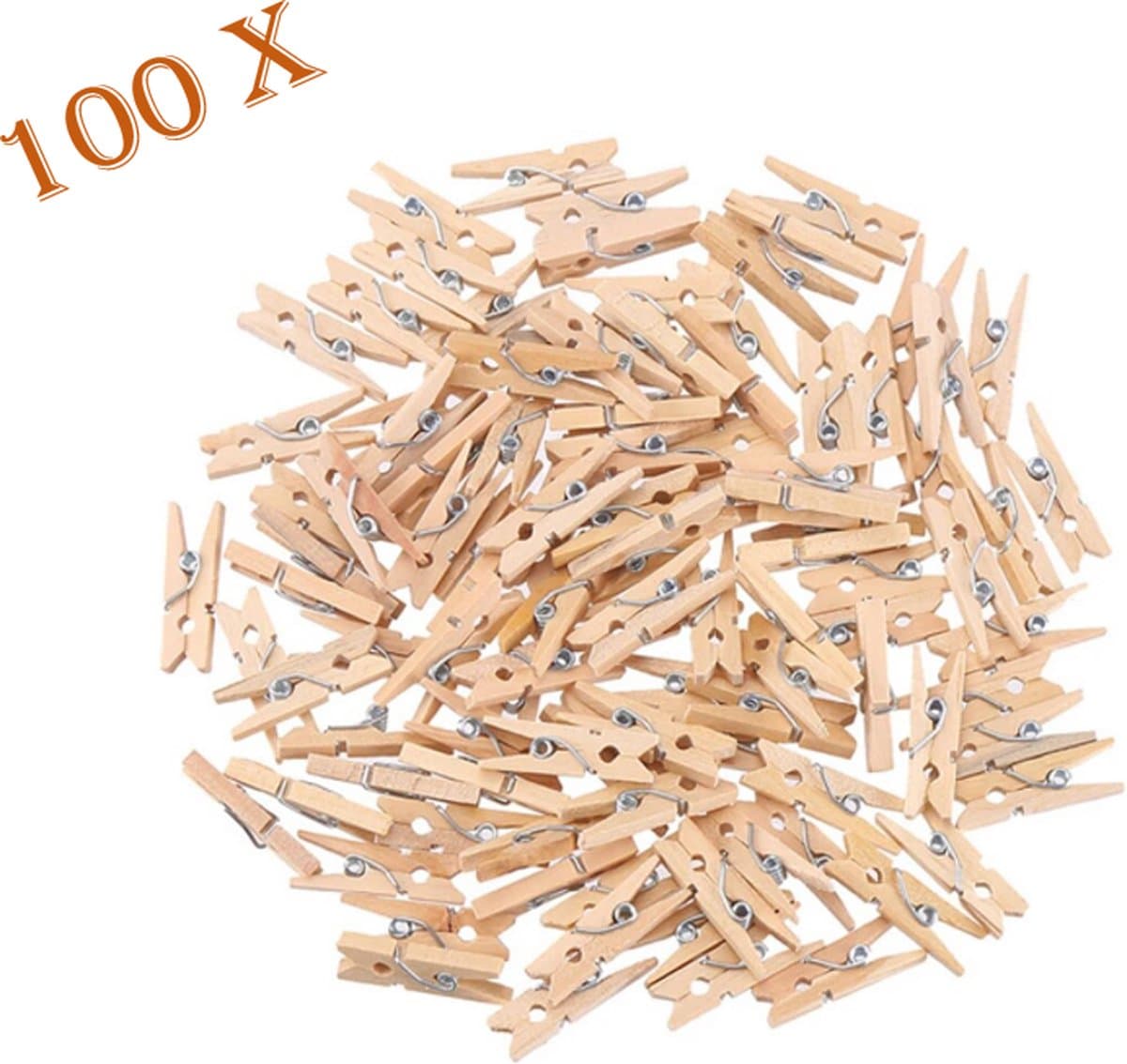 FSW-Products Houten Mini Knijpers (25x3mm) - Set van 100 Kleine Clips voor Polaroid Foto's, Kerstkaarten en Meer — afbeelding 1