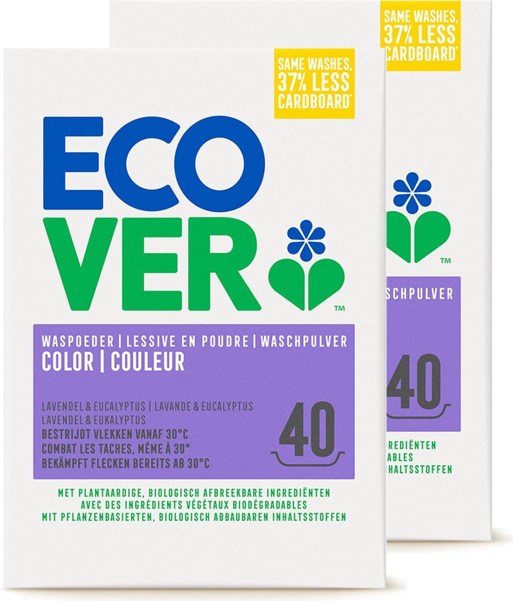 Ecover - Waspoeder Kleur - Voordeelverpakking 2 x 3 kg - Krachtige vlekverwijdering vanaf 30 °C - Behoudt kleur & vermindert katoenpluis — afbeelding 1