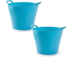 Plasticforte Flexibele emmer/kuip - 2x stuks - blauw - 42 liter - ECO kunststof - rond - 38 x 45 cm
