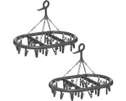 5Five Droogcarrousel/droogmolen - Set van 2x stuks - donkergrijs - met 24 knijpers 45 x 33 cm van kunststof - Droogrekje