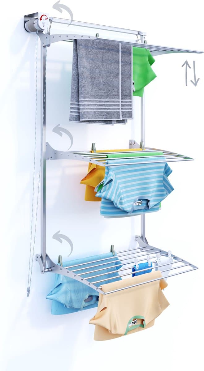 Foxydry Tower 88 cm - 3 droogrekken boven elkaar, inklapbaar en hoogte verstelbaar -bediening links- 88 x 52 x 137 cm — afbeelding 1