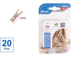 Decopatent - 20 Stuks Mini Fotoknijpertjes - 25mm Lang - Kaartknijpertjes - Kleine mini wasknijpers - Hout - Kaarten Kerstkaart knijpers - Houten clips voor fotos