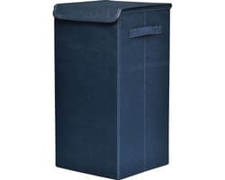 Tendance Wasmand met deksel - MDF structuur/polyester - blauw - opvouwbaar