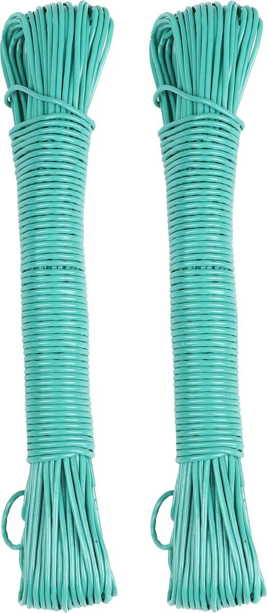 Urban Living Waslijn - 2x - 20 meter - PVC - groen - drooglijn / waslijndraad - wasgoed ophangen — afbeelding 1