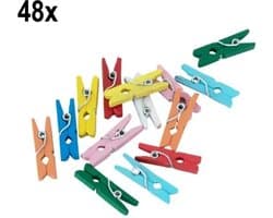 48x Mini Houten Knijpers Gemixt