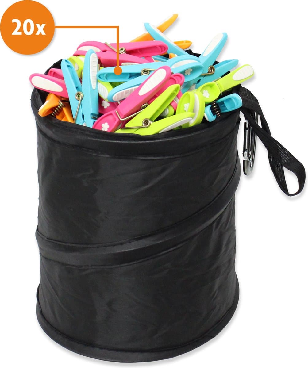 LaundrySpecialist Wasknijpertasje inclusief 20 soft grip Wasknijpers - Zwart - Inclusief stevige ophanghaak — afbeelding 1