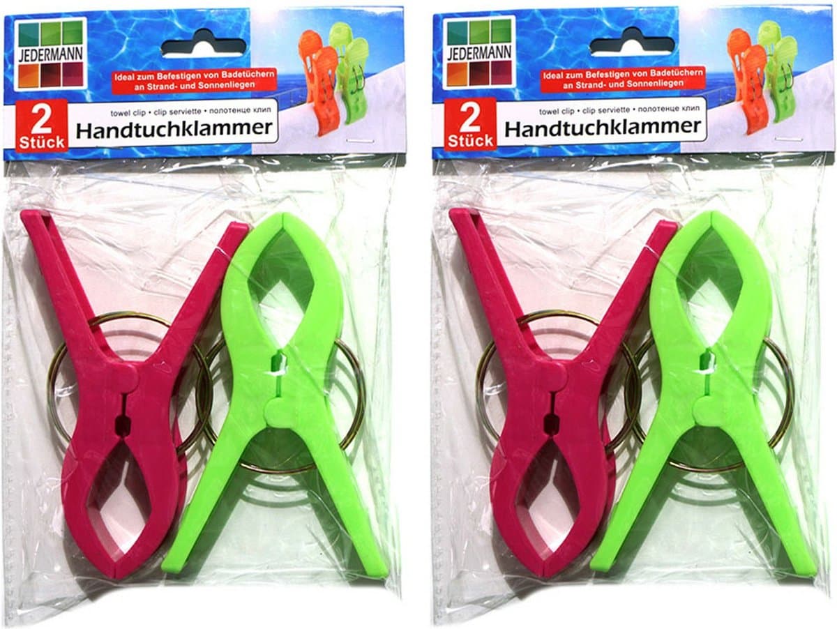 Jedermann Handdoekknijpers XL - 4x - groen/roze - kunststof - 12 cm - wasknijpers — afbeelding 1