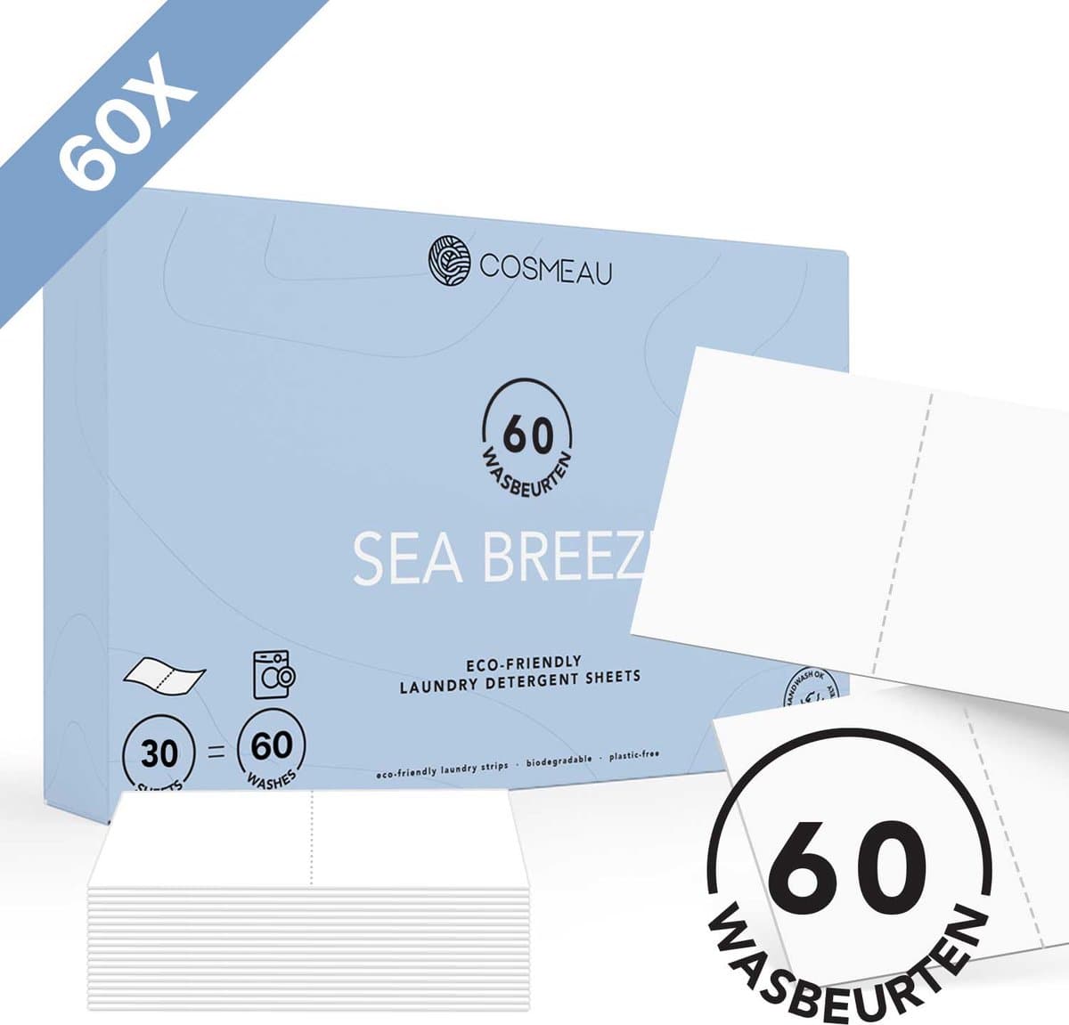 Cosmeau G5 Wasmiddeldoekjes Wasstrips 60 Wasbeurten Zeebries - Wasmiddel - Wasvellen - Wasdoekjes - Detergent Sheets - Laundry Strips — afbeelding 1