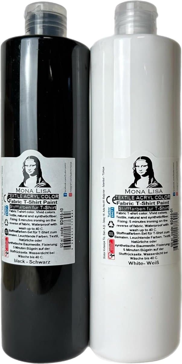 Südor Textielverf set 2 x 500 ml (zwart-wit). Wasbestendige textielverf voor lichte stoffen. Wasmachinebestendig, wasbestendig. Fixatie door strijken — afbeelding 1