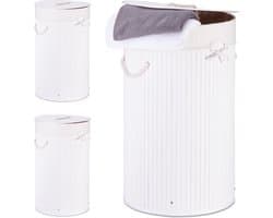 3x wasmand bamboe - wasbox met deksel - 70 liter - rond - 65 x 41 cm - wit