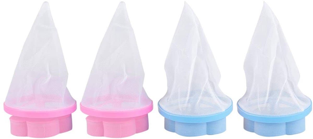 Store_9 - drijvende waslint - herbruikbare wasmachine pluizenvanger - blauw en roze - haarverwijderaar - filterzak - geschikt voor wasserij - 4 stuks — afbeelding 1