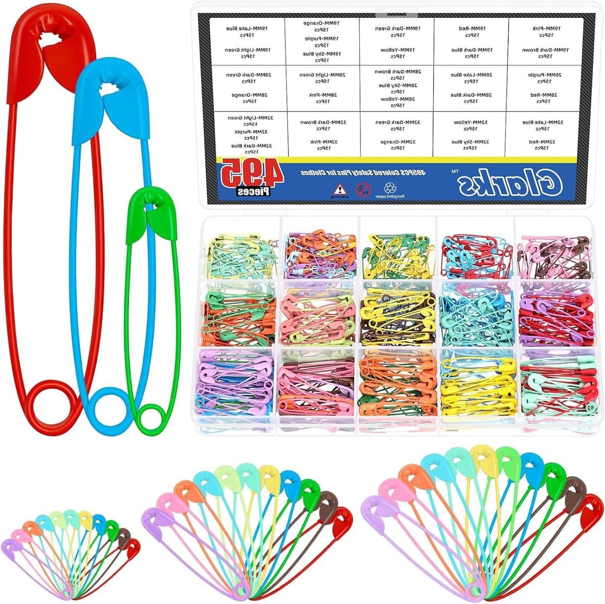 Veiligheidsspelden Set - Klemmetjes Clips - Kleding Versieren - Scherpe Punt - 19/28/32mm - Multicolor — afbeelding 1