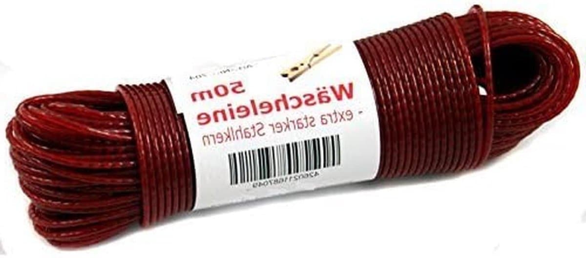 Waslijn - Drooglijn - Kleding Drogen - Met Stalen Kern - 50m - Rood — afbeelding 1