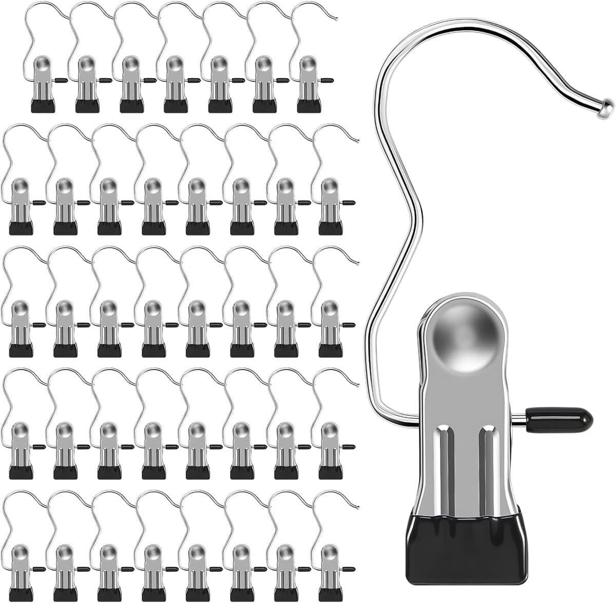 40 Stuks Roestvrijstalen Kleerhanger Knijpers, 360째 Draagbare Antislip Knijpers, Knijpers met Haken, Hangende Kledingknijpers voor Schoenen Handdoeken Sokken Kleding Huis — afbeelding 1