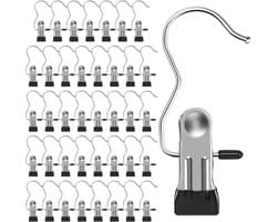 40 Stuks Roestvrijstalen Kleerhanger Knijpers, 360째 Draagbare Antislip Knijpers, Knijpers met Haken, Hangende Kledingknijpers voor Schoenen Handdoeken Sokken Kleding Huis