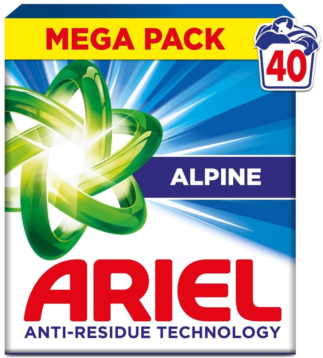 Ariel Alpine Waspoeder 2,2 kg – 40 Wasbeurten – Anti-Residu Technologie – Vlekverwijdering in 1 Wasbeurt — afbeelding 1