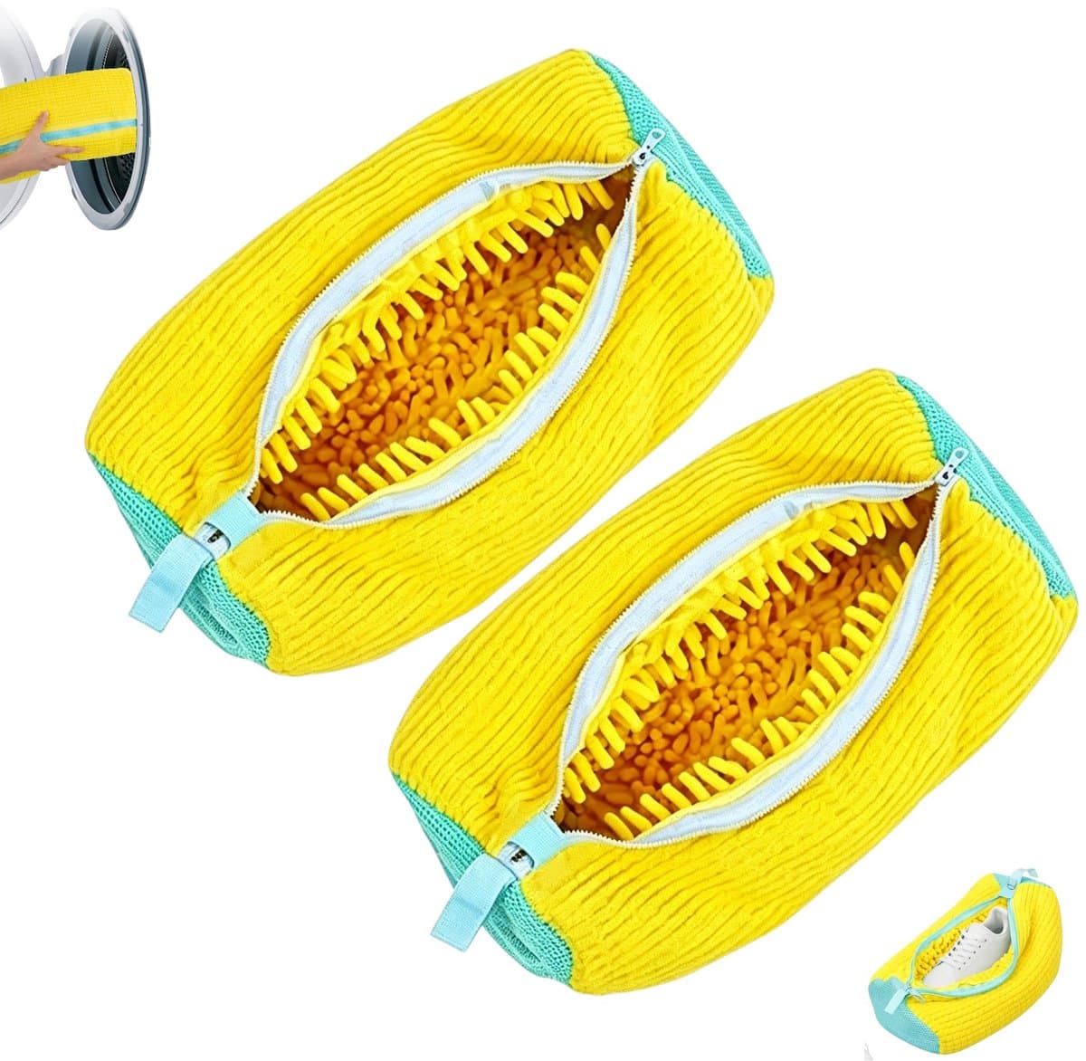 2 stuks - Schoen waszak - Schoenwaszak - Schoenwaszak voor Wasmachine - Schoenentas - geschikt voor wasmachine en droger - geel - Herbruikbaar - 39*19 cm - 360° rondom reiniging — afbeelding 1