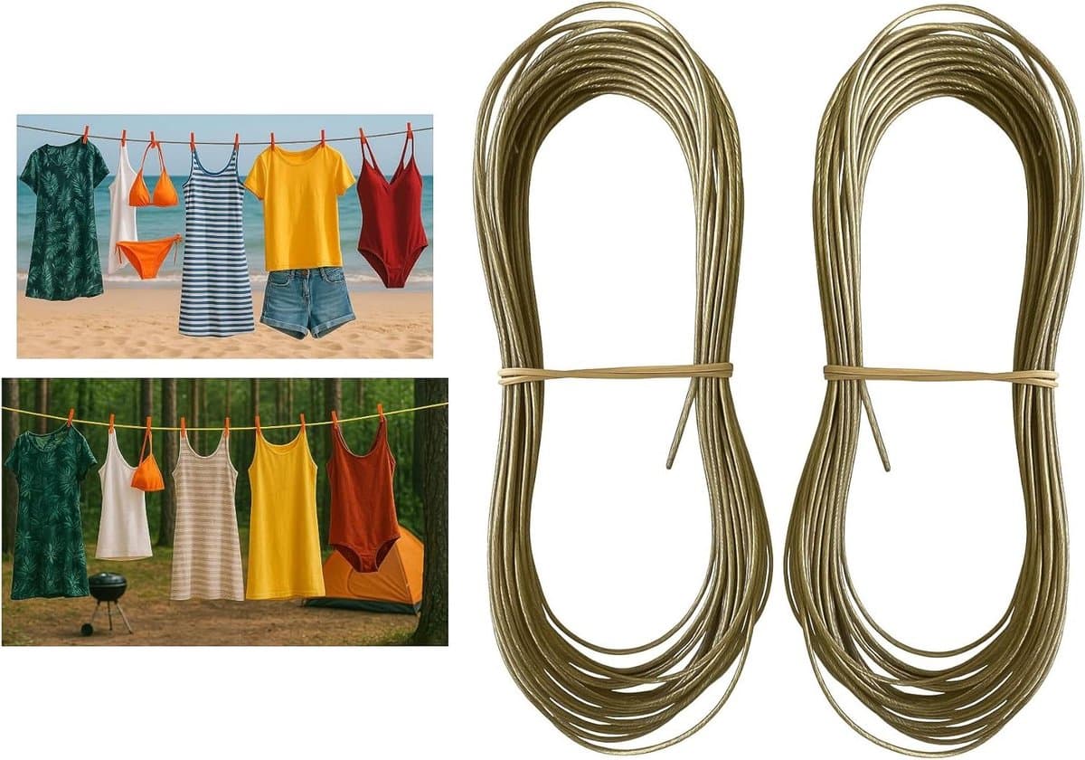 Waslijn Staalkern - Kledinglijn Tuin - Buiten Drogen - Extra Sterk PVC - 2000 cm - Goud — afbeelding 1