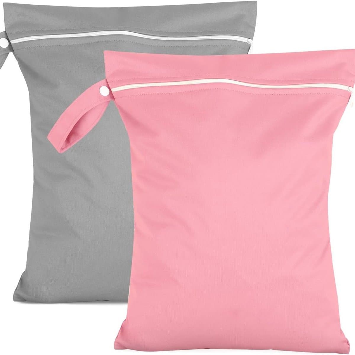Waterdichte, opvouwbare reiswaszak 40 x 30 cm – set van 2 met rits en handvat, Geschikt voor natte kleding, zwemkleding, babyluiers, sport, strand, bagage en kinderen (grijs + roze) — afbeelding 1