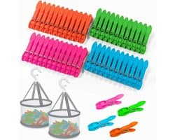 Set van 48 Wasknijpers met Opbergmand voor Kleding, Ideaal voor Waslijnen, Balkon en Huishoudelijk Gebruik