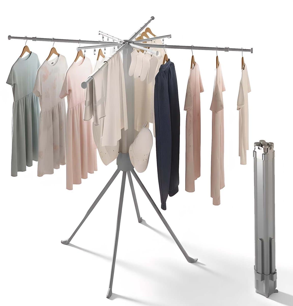 SHANNA Metalen Wasrek Inklapbaar - Staand Droogrek 132cm - Draagbaar opvouwbaar droogrek - In hoogte verstelbaar - Buiten & Binnen bruikbaar — afbeelding 1